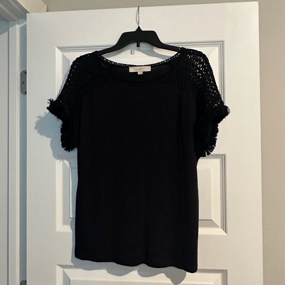 LOFT Short Sleeve Black Dressy Top
